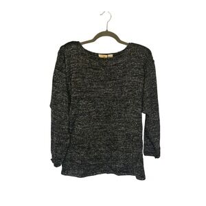 Vintage Liz Claiborne Black Silver Metallic Knit Sweater Scoop Neck Large